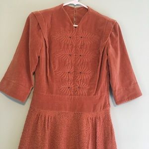 40s velvet & knit copper rose dress